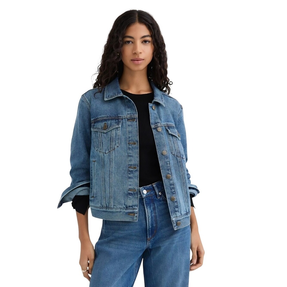 LOFT Ann Taylor Womens Denim Jacket Medium Wash 3/4 Sleeve Cropped Junior Sm